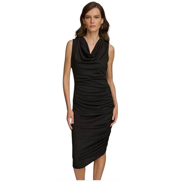 VENUS Dresses & Skirts - Venus Gray Cowl Neck Ruched Midi Dress Sleeveless Bodycon Cocktail Date Night XS